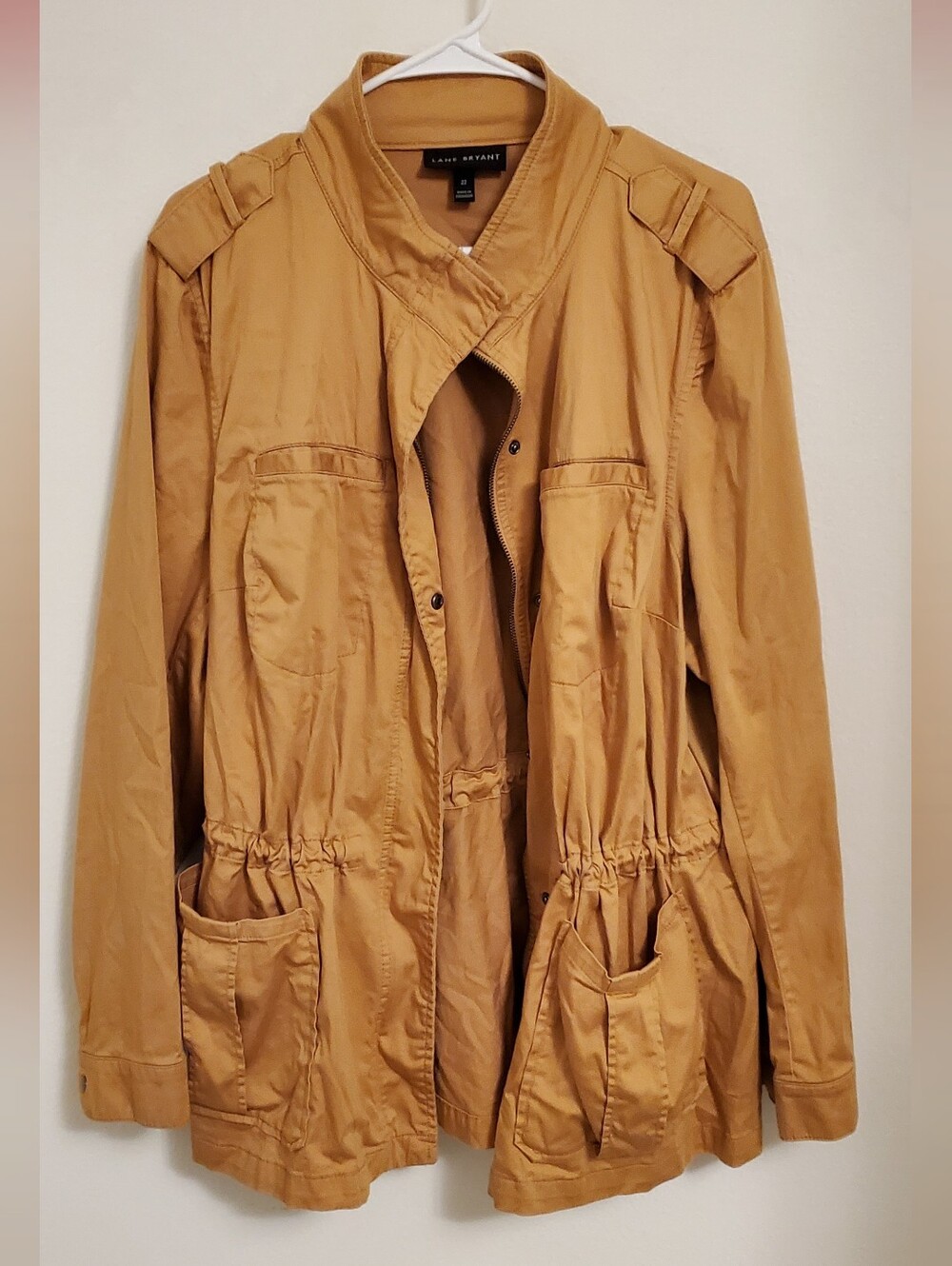 Lane Bryant Mustard Tan Anorak Utility Jacket with Drawstring Cinched Waist
